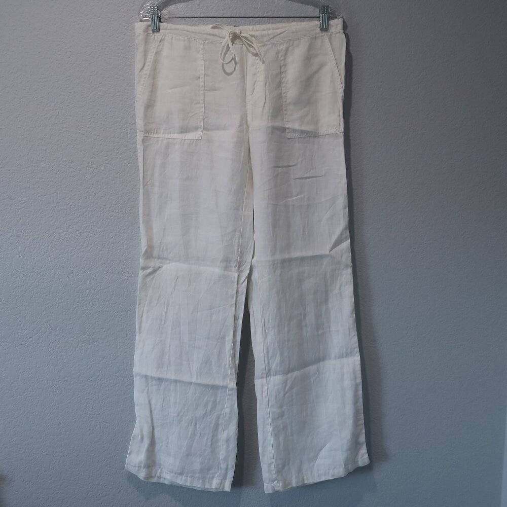 LONDONJEAN Women's Linen Pants White Straight Leg Trousers Relaxed Fit 4